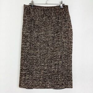 Massimo Dutti Brown Tan‎ Tweed Wool and Alpaca Midi Pencil Skirt Size 8 Lined